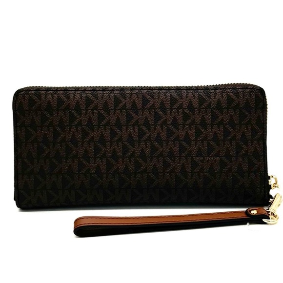 Michael Kors Large Travel Continental Wallet Wristlet Brown/Gold - Picture 5 of 10